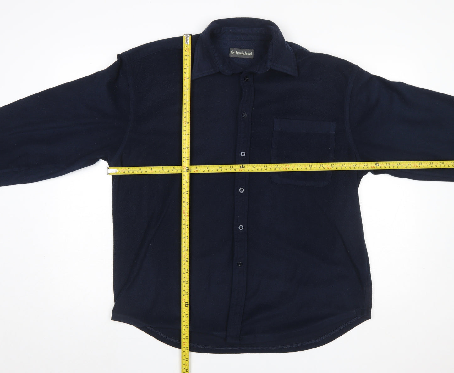 Hawkshead Men's Blue Fleece Button-Up Long Sleeve Shirt M