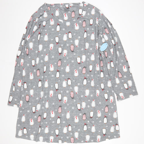 Phaeong Womens Grey Penguin Print Long Sleeve Nightshirt XL