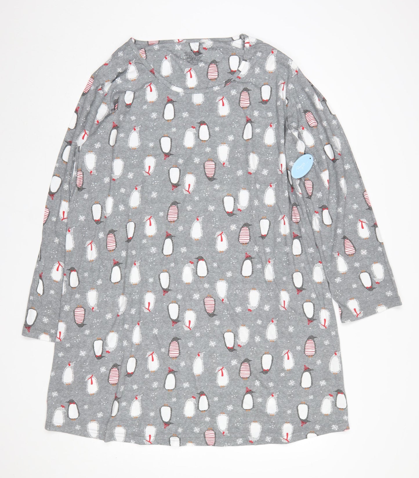 Phaeong Womens Grey Penguin Print Long Sleeve Nightshirt XL