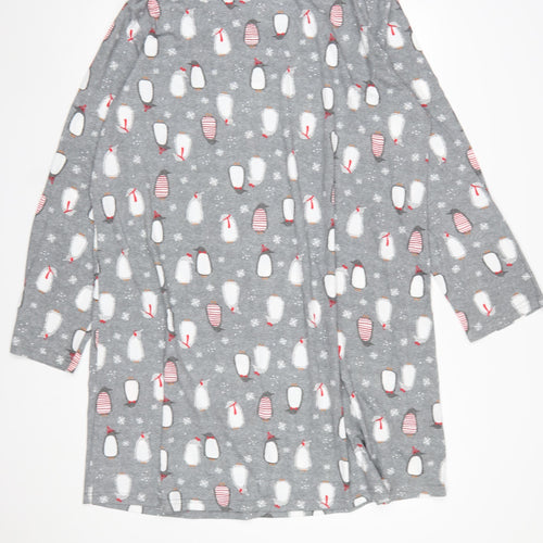 Phaeong Womens Grey Penguin Print Long Sleeve Nightshirt XL