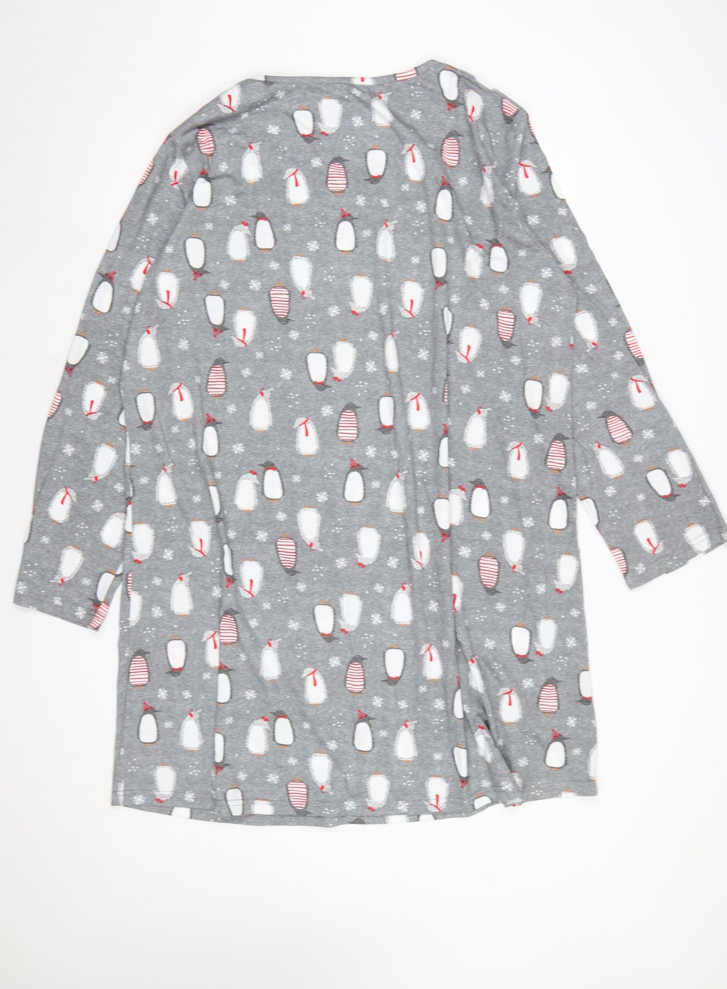 Phaeong Womens Grey Penguin Print Long Sleeve Nightshirt XL