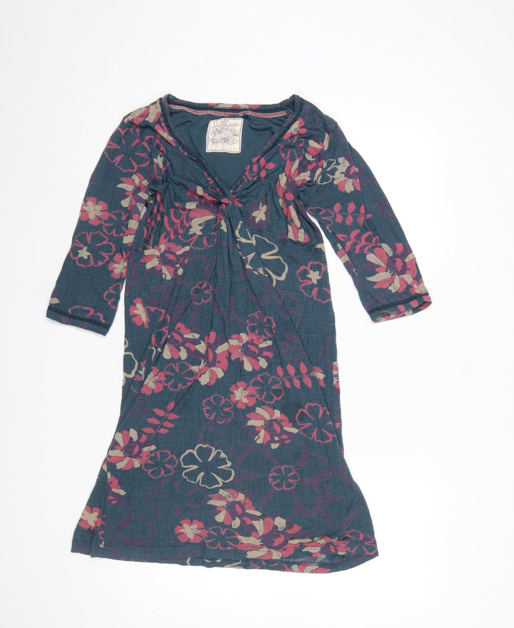 Fat Face Women's Blue Floral Knee Length Viscose A-Line Dress Size 12
