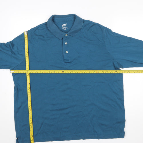 Lands' End Men's Blue Long Sleeve Cotton Polo Shirt XL Classic Fit