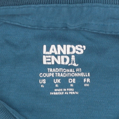 Lands' End Men's Blue Long Sleeve Cotton Polo Shirt XL Classic Fit