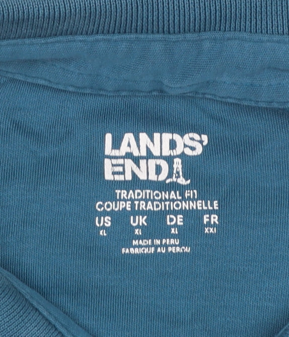 Lands' End Men's Blue Long Sleeve Cotton Polo Shirt XL Classic Fit