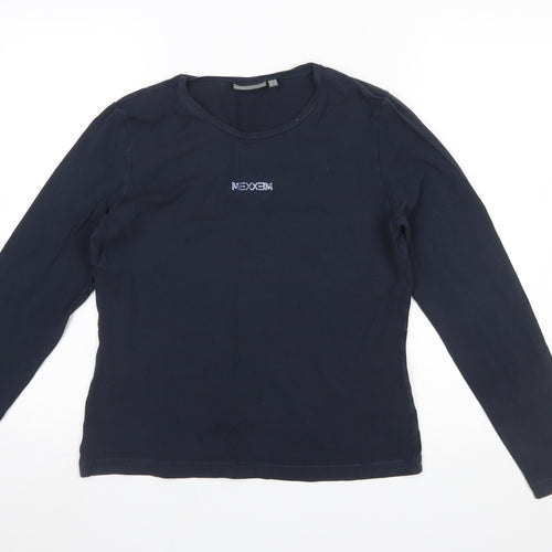 Mexx Womens Blue Long Sleeve Basic Crew Neck Cotton Top XL