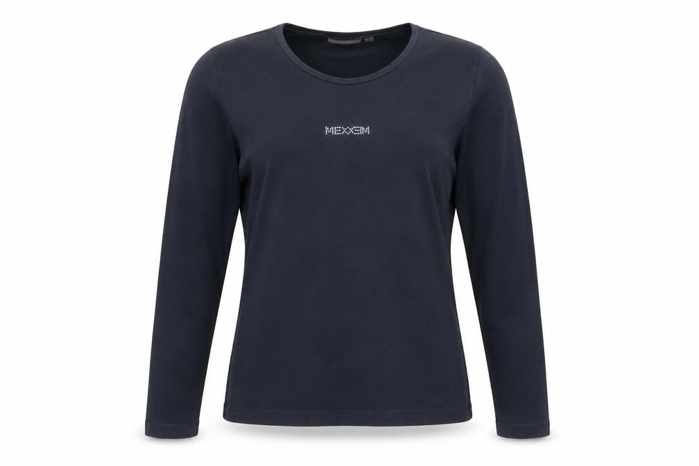 Front view of Mexx women’s blue long sleeve basic crew neck cotton top xl