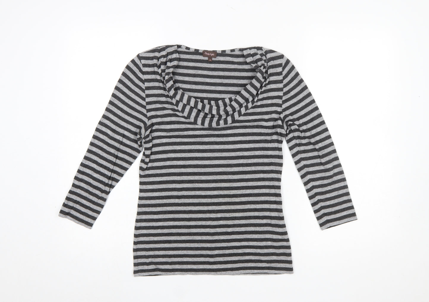 Phase Eight Women's Grey Striped Cowl Neck Jersey Top Size 12