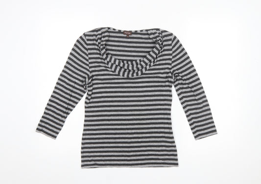 Phase Eight Women's Grey Striped Cowl Neck Jersey Top Size 12