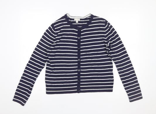 Gap Women's Blue Striped Cotton Silk Blend Button Cardigan M