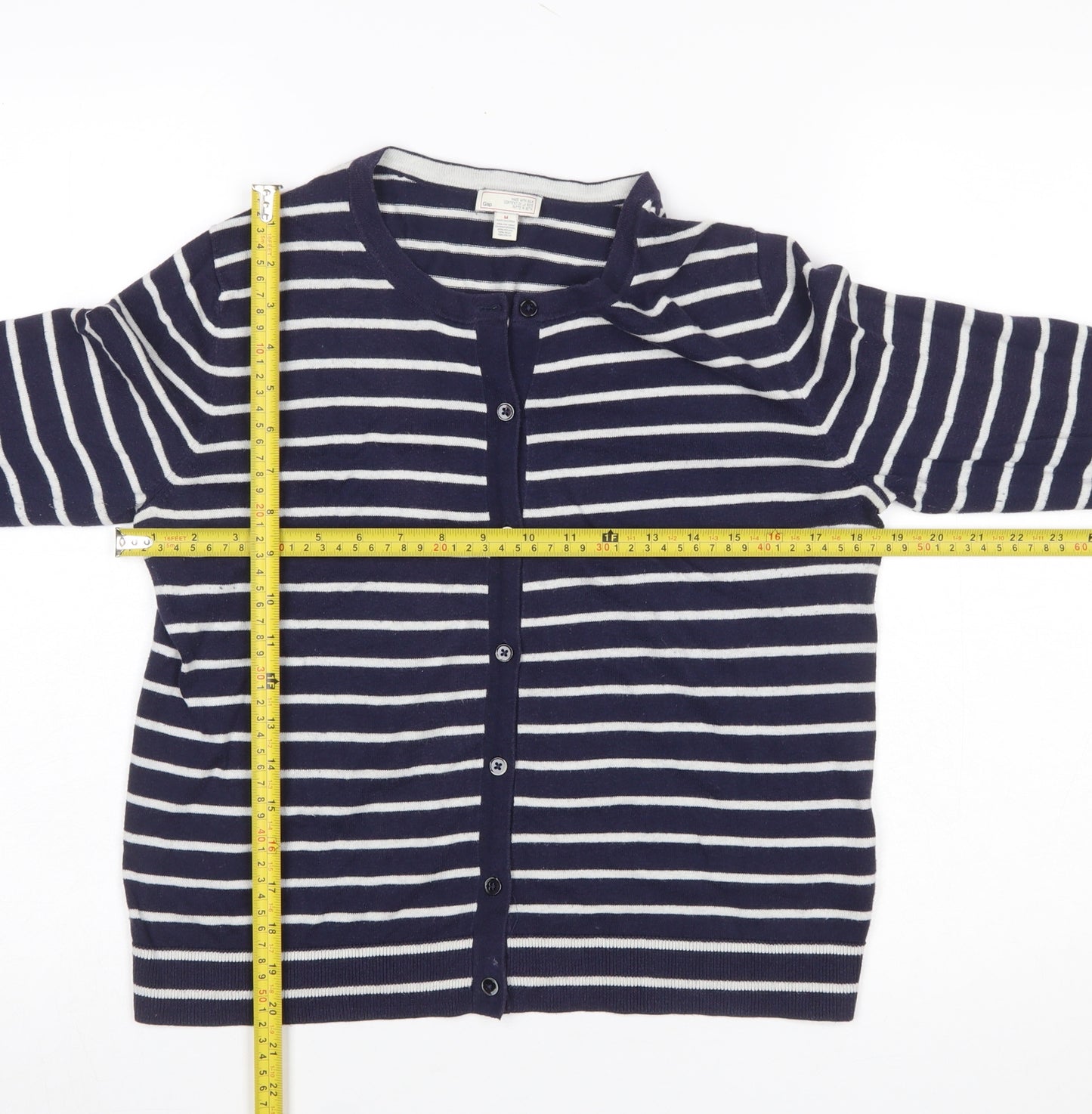 Gap Women's Blue Striped Cotton Silk Blend Button Cardigan M