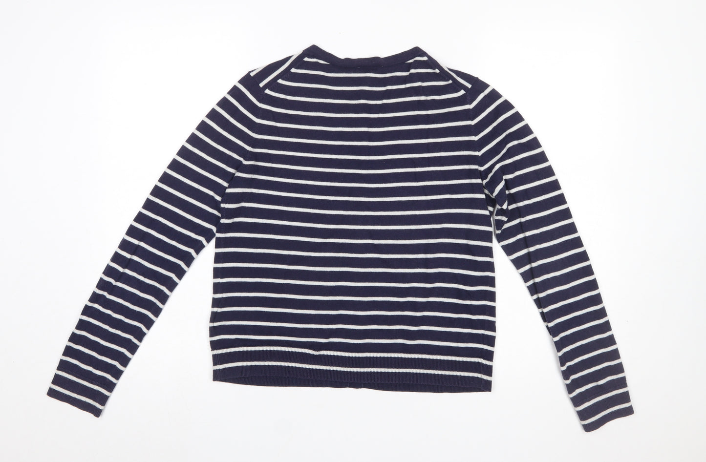 Gap Women's Blue Striped Cotton Silk Blend Button Cardigan M