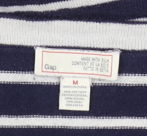 Gap Women's Blue Striped Cotton Silk Blend Button Cardigan M