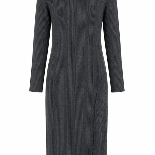 New Look Women Grey Ribbed High Neck Long Sleeve Bodycon Midi Dress UK 10