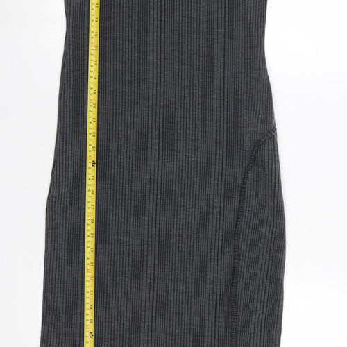 New Look Women Grey Ribbed High Neck Long Sleeve Bodycon Midi Dress UK 10