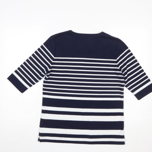 TIGI Womens Blue Striped 3/4 Sleeve Square Neck Top Size 10