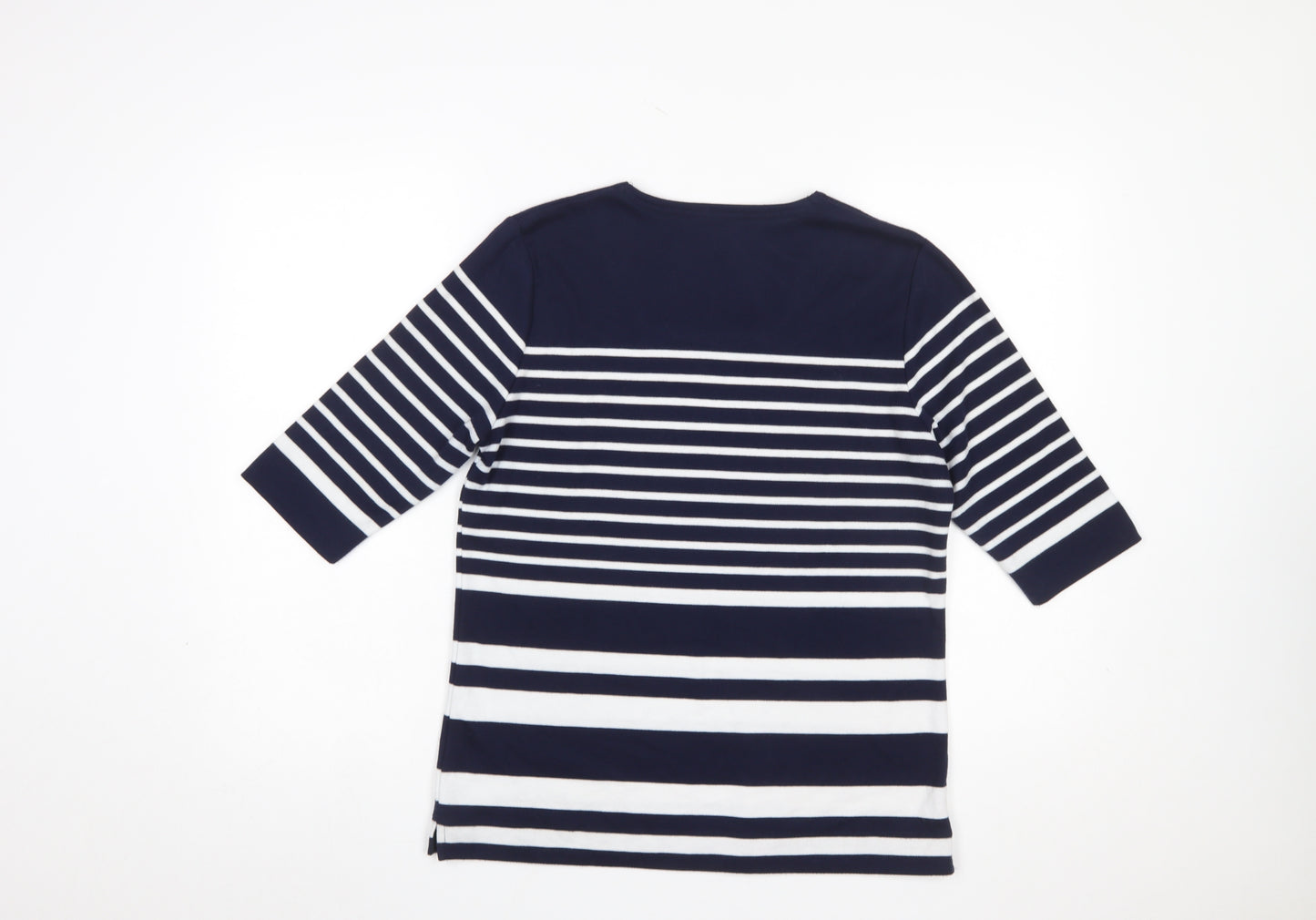 TIGI Womens Blue Striped 3/4 Sleeve Square Neck Top Size 10