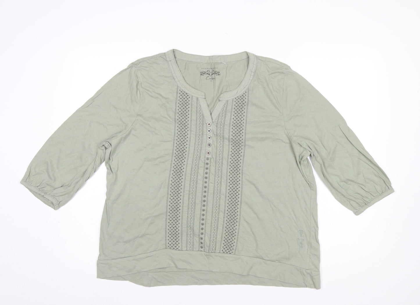 David Emanuel Women’s Green Cotton 3/4 Sleeve Tunic Blouse Size 20