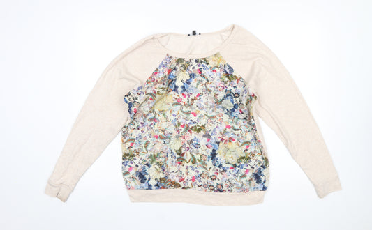 Warehouse Women’s Beige Floral Print Long Sleeve Jersey Top Size 14