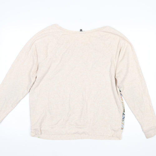 Warehouse Women’s Beige Floral Print Long Sleeve Jersey Top Size 14