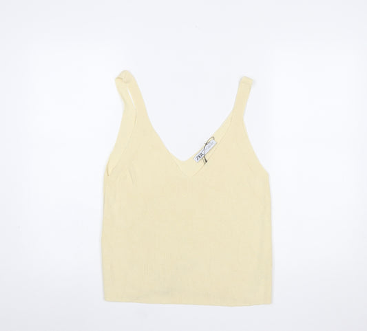 Zara Women Beige V-Neck Camisole Knit Tank Top Size L