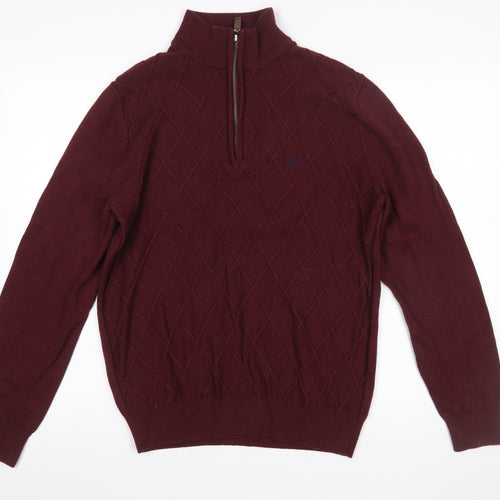 Crew Clothing Men’s Red 1/2 Zip High Neck Cotton Cashmere Jumper L
