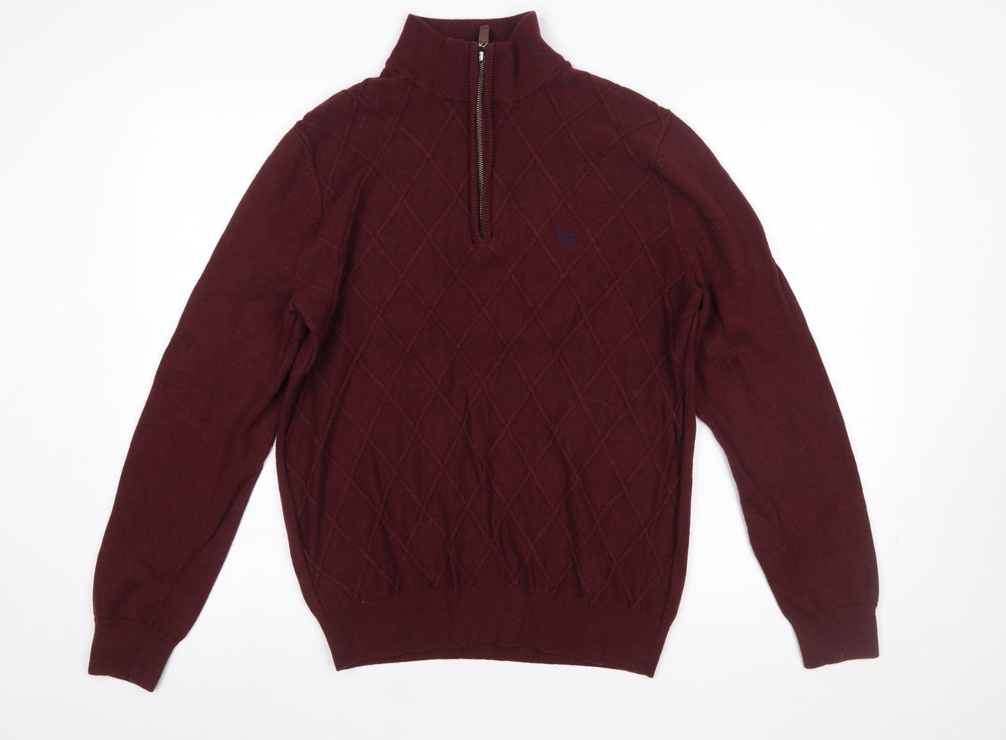 Crew Clothing Men’s Red 1/2 Zip High Neck Cotton Cashmere Jumper L