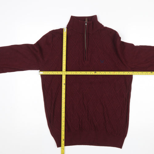 Crew Clothing Men’s Red 1/2 Zip High Neck Cotton Cashmere Jumper L