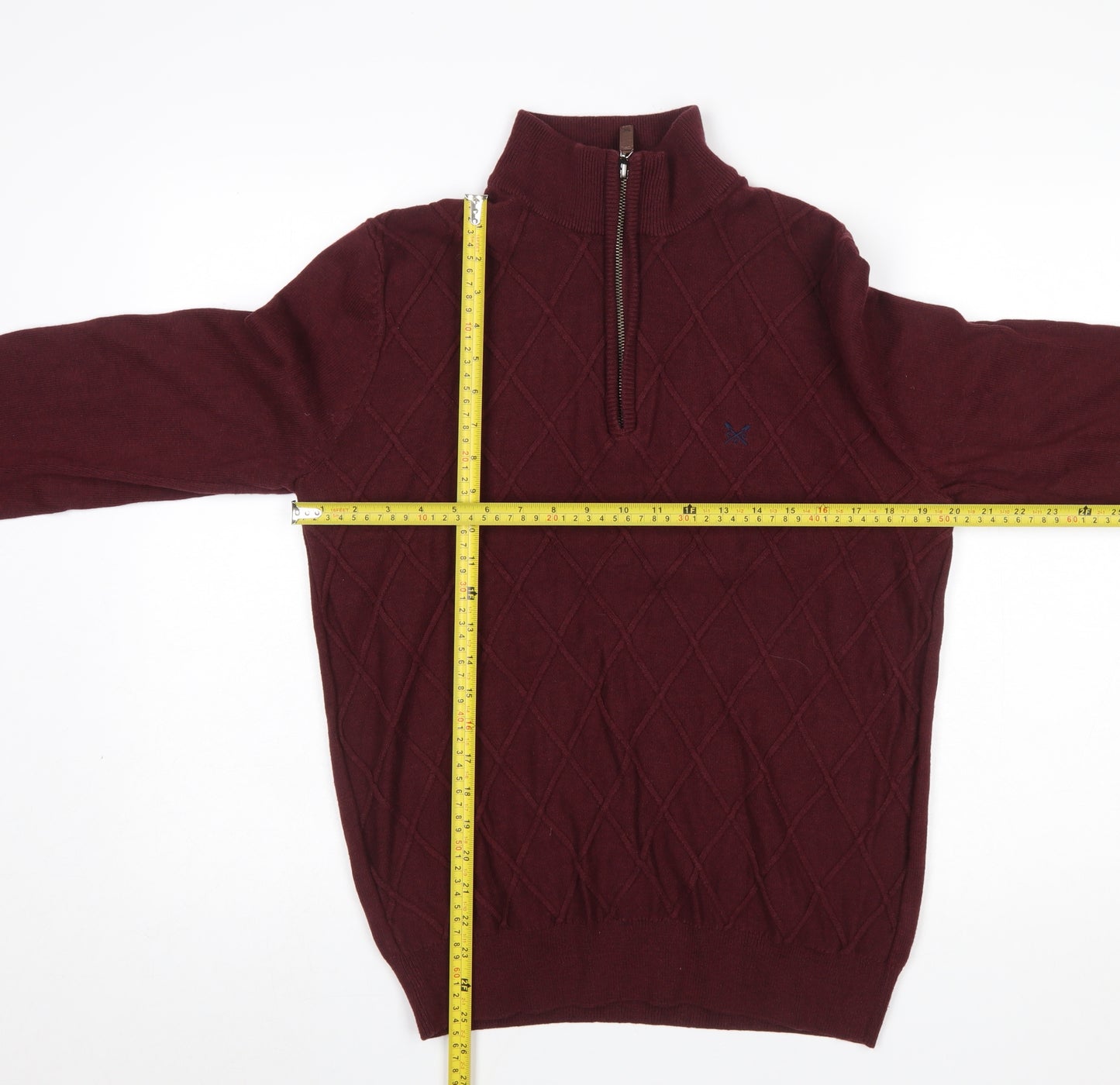 Crew Clothing Men’s Red 1/2 Zip High Neck Cotton Cashmere Jumper L