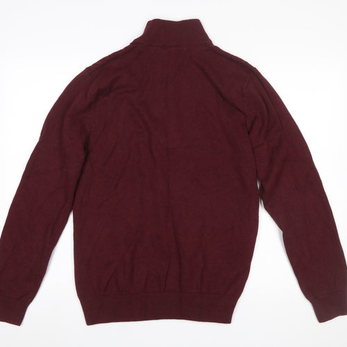 Crew Clothing Men’s Red 1/2 Zip High Neck Cotton Cashmere Jumper L