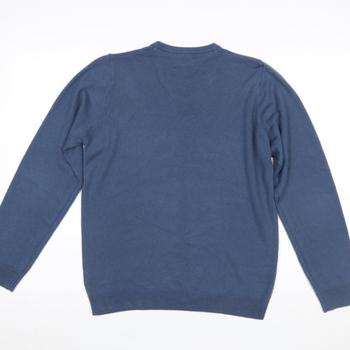 Marks and Spencer Men's Blue V-Neck Regular Fit Acrylic Jumper Medium