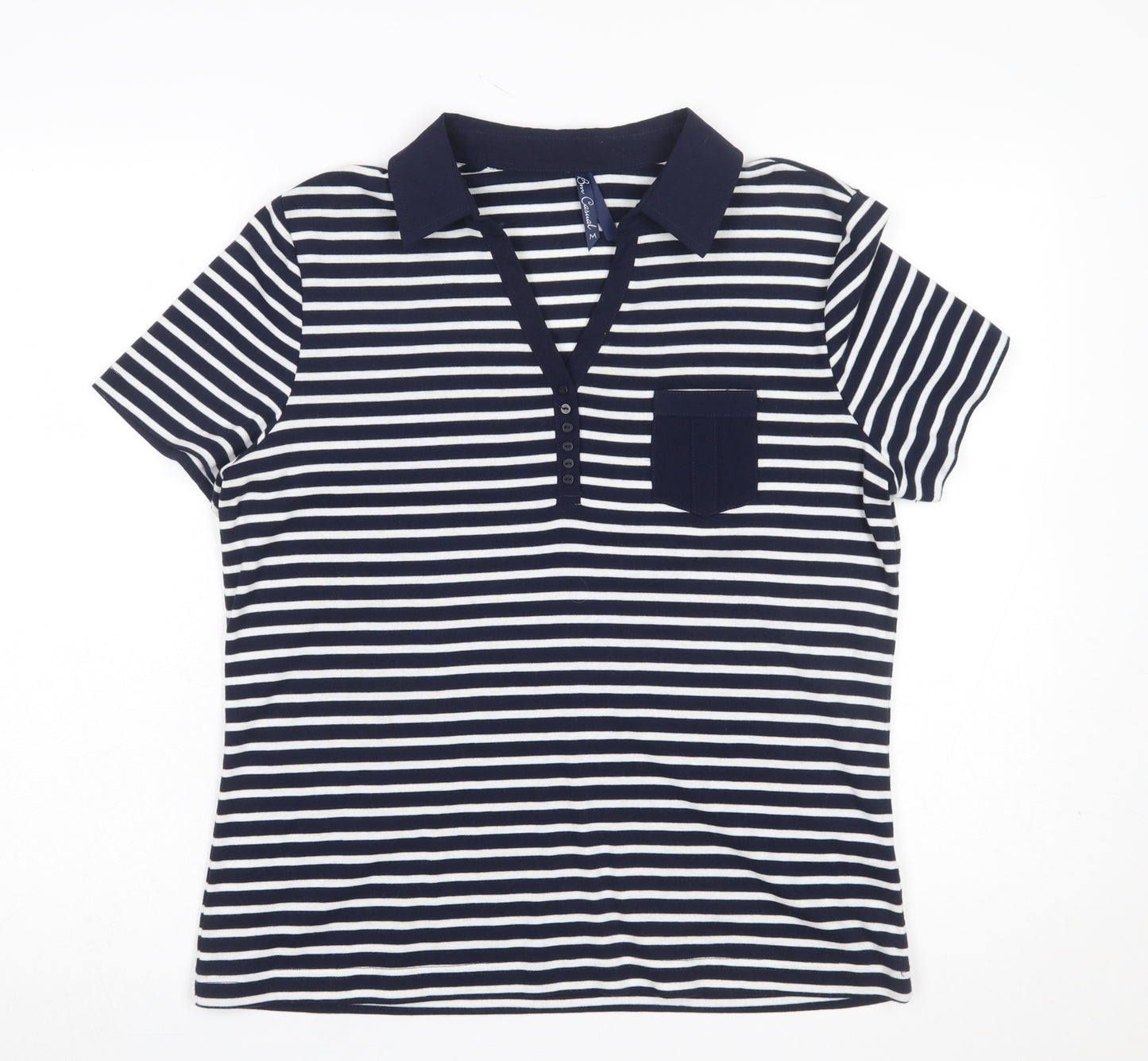Bm Casual Women’s Blue Striped Polo Shirt Short Sleeve M