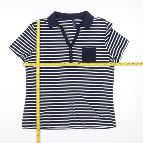 Bm Casual Women’s Blue Striped Polo Shirt Short Sleeve M