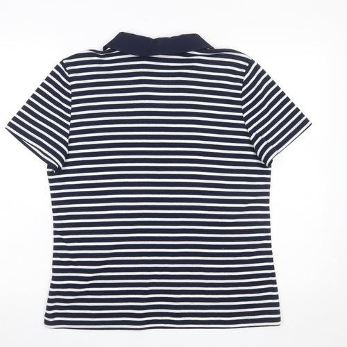Bm Casual Women’s Blue Striped Polo Shirt Short Sleeve M