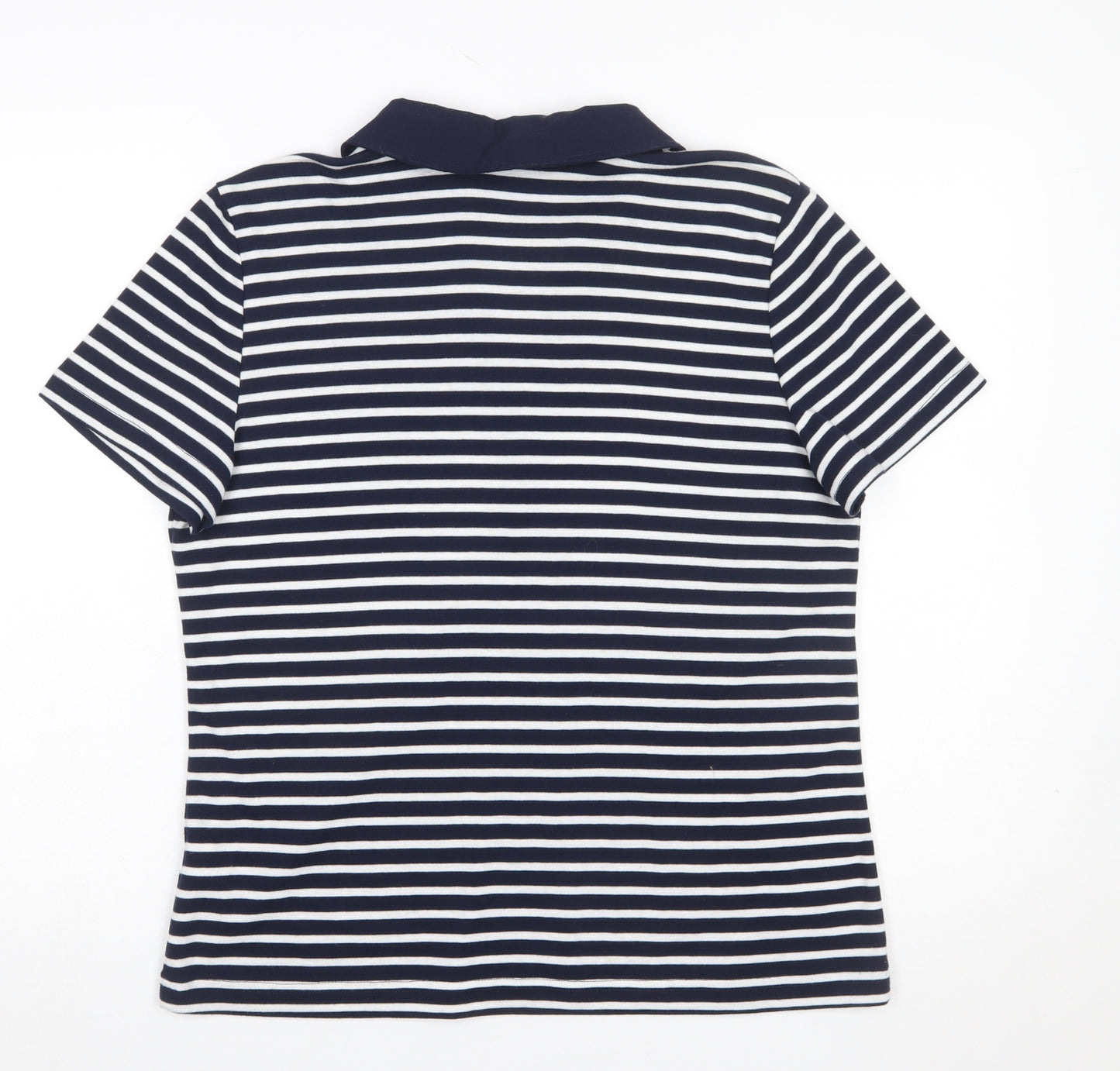 Bm Casual Women’s Blue Striped Polo Shirt Short Sleeve M