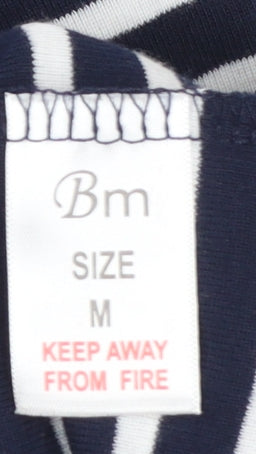 Bm Casual Women’s Blue Striped Polo Shirt Short Sleeve M