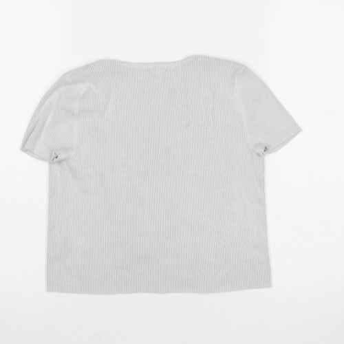 Garage Women’s Grey Cropped Tie Front Ribbed Knit Short Sleeve Top Size S