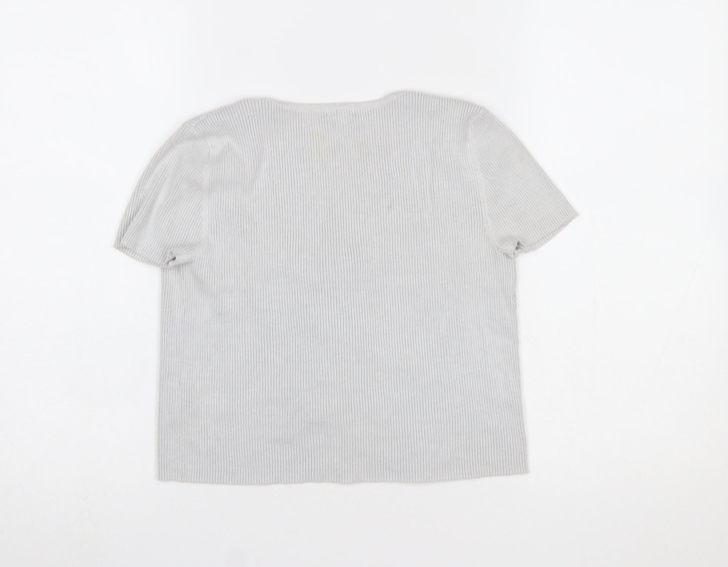 Garage Women’s Grey Cropped Tie Front Ribbed Knit Short Sleeve Top Size S