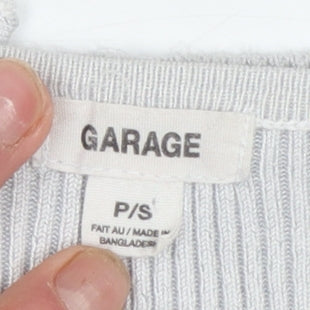 Garage Women’s Grey Cropped Tie Front Ribbed Knit Short Sleeve Top Size S