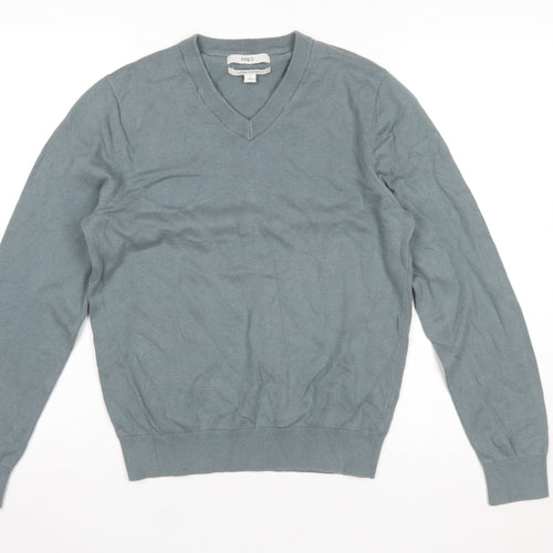 Marks and Spencer Men’s Grey V-Neck Pure Cotton Jumper Size S Regular