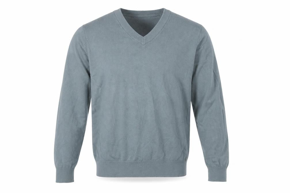 Front view of Marks & Spencer Men’s Grey V-Neck Pure Cotton Jumper, size S, Regular