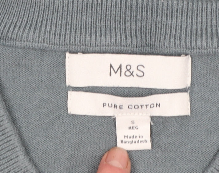 Marks and Spencer Men’s Grey V-Neck Pure Cotton Jumper Size S Regular