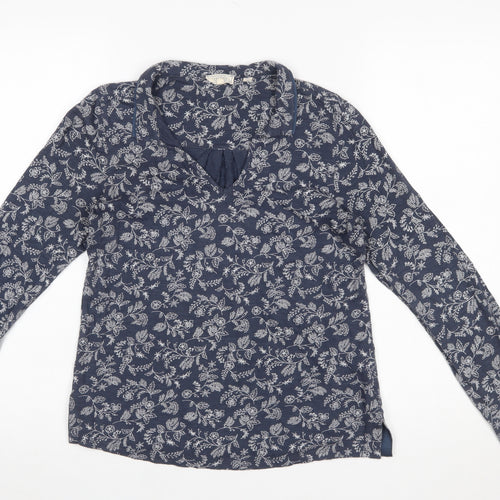 FatFace Womens Blue Floral Tunic Blouse Size 8 Long Sleeve Cotton Modal