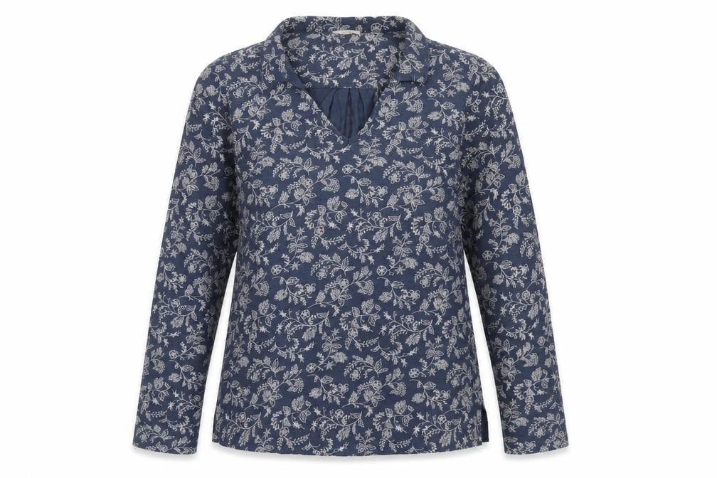 FatFace Womens Blue Floral Tunic Blouse Size 8 Long Sleeve Cotton Modal