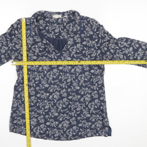 FatFace Womens Blue Floral Tunic Blouse Size 8 Long Sleeve Cotton Modal