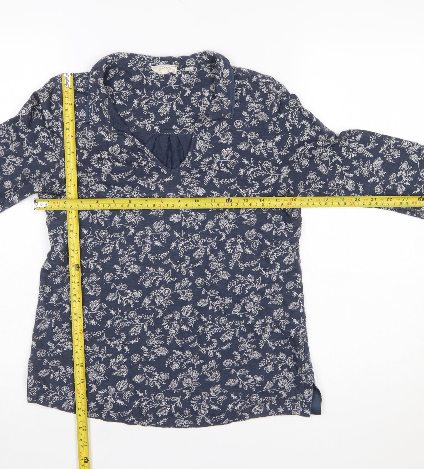 FatFace Womens Blue Floral Tunic Blouse Size 8 Long Sleeve Cotton Modal