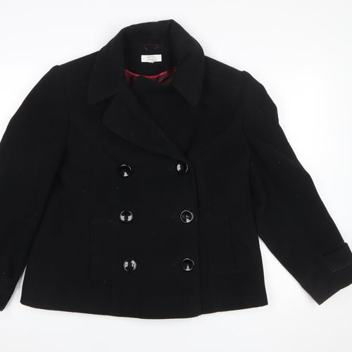 Debenhams Women’s Black Wool Blend Pea Coat Size 16 Double-Breasted Smart Jacket