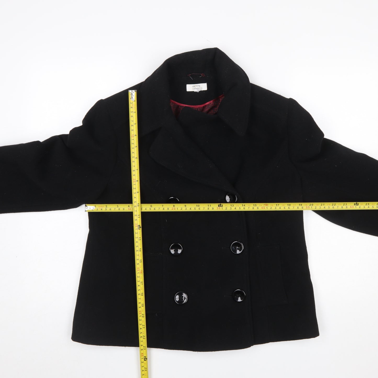 Debenhams Women’s Black Wool Blend Pea Coat Size 16 Double-Breasted Smart Jacket