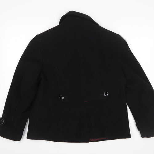 Debenhams Women’s Black Wool Blend Pea Coat Size 16 Double-Breasted Smart Jacket