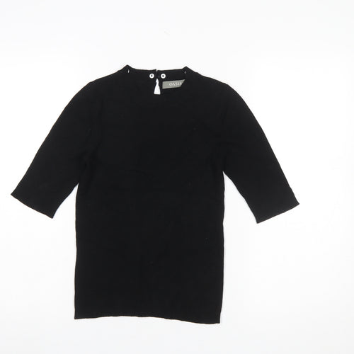 Oasis Women Black Knit Crew Neck 3/4 Sleeve Blouse Size 8